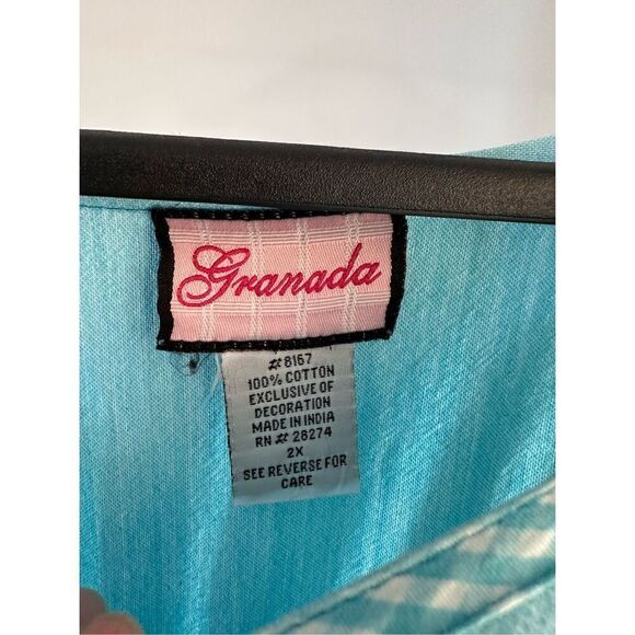 GRANADA VINTAGE WOMEN'S 2X BLUE EMBROIDERED SHORT SLEEVE HOUSE DRESS MUUMUU - Picture 6 of 6